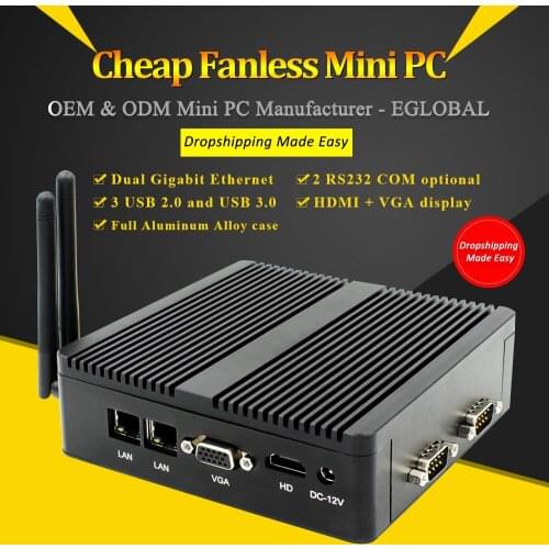 EGLOBAL Server mini pc 2LAN ports intel celerom J1900 CPU M9 Model with 2 COM RS232 tiny fanless pc