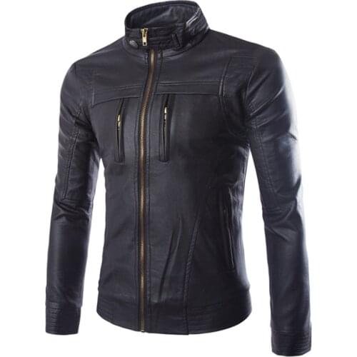 Top quality Fine Buffalo Leather Stand Leather Jacket Men Fashion Zippers Motorcycle Leather Jacket Male Overcoat 4XL