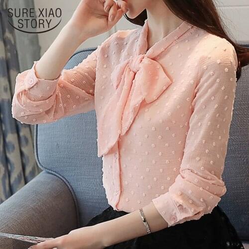 2019 New Elegant Solid Chiffon Blouse Stand Collar Long Sleeves Womens Tops And Blouses Loose plus size Blusa Feminine 1146 40