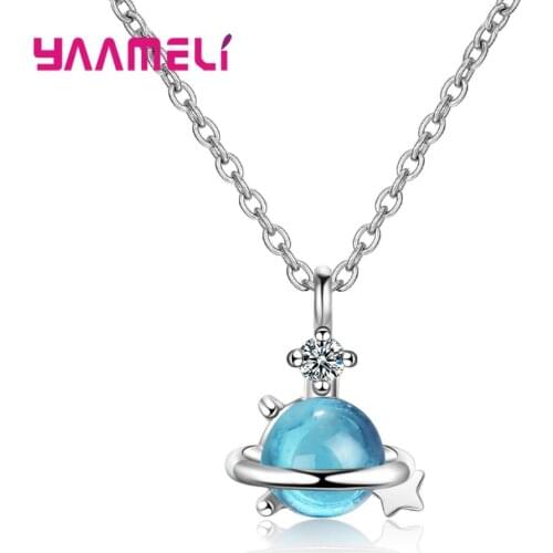 New Arrival Fashion Sea Blue Crystal 925 Sterling Silver Pendant Necklace For Women Christmas New Year Gift Jewelry