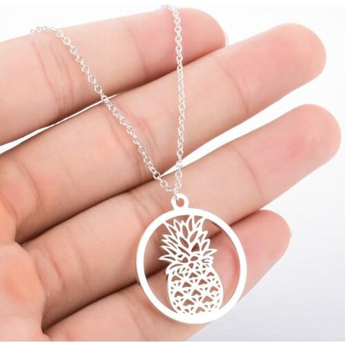 Wholesale Fashion Stainless Steel Pineapple Pendant Necklaces For Women Jewelry Long Chain Round HollowFruit Custom Necklace