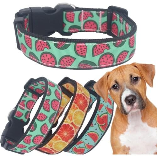DUWES 1'' 25mm Dog Collar Pink Fruit Orange Watermelon Personalized Adjustable High Quality Ribbons Pet Collars D1591