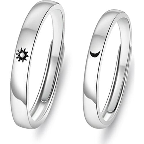 Sun Moon Couple Ring Minimalist Silver Color Adjustable Ring For Men Women Couple Engagement Fashion Simple Jewelry