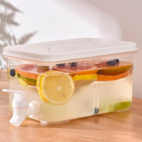 Plastic Water Can Tank With Faucet Cold Kettle Refrigerator Fruit Teapot Summer Lemonade Bottle Ice Water Cool Bucket Drops