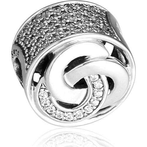 Fits for Pandora Charms Bracelets Interlinked Circles Beads with Clear CZ 100% 925 Sterling-Silver-Jewelry Free Shipping