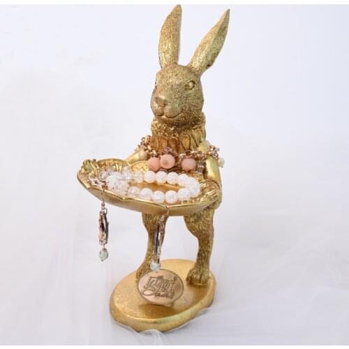 New Nordic Creative Golden Rabbit Cute Animal Jewelry Tray Jewelry Display Stand Desktop Storage Decoration Gift for Her
