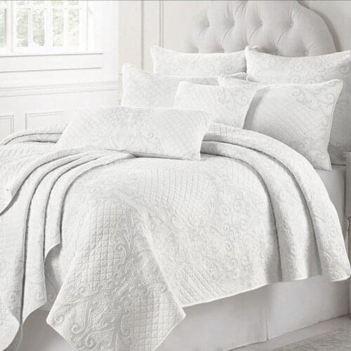CHAUSUB France Bedspreads White Quilt Set 3 Piece Cotton Quilts For Bed Embroidered Bed Cover Pillow Shams Queen Size Coverlet