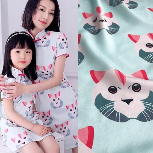 50x147cm cat printed polyester soft shirt sewing garment handmade fabric for dress cloth per meter material