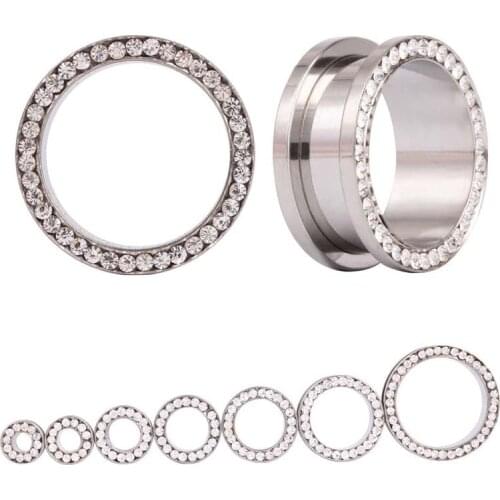 1 pcs stainless steel anodized Steel color crystal screw flesh tunnel ear plug gauges body piercing jewelry Earrings