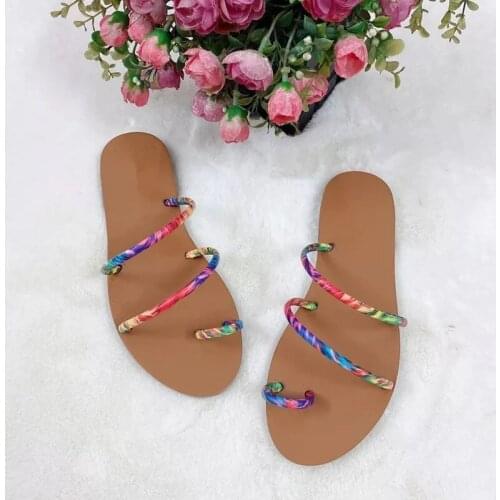2021 New Women Stripes Flat Slippers Summer Ladies Comfort Outside Shoes Female Fashion Gold Casual Footwear Slides