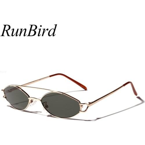 RunBird Retro Sunglasses Women Men Gold Metal Frame Sun Glasses UV400 Double Bridge Eyewear Vintage Small Punk Sunglass 5403