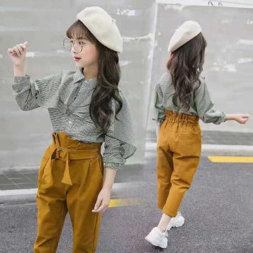 Solid Color Blouse + Pants 2Pcs Spring Autumn Baby Girl Outfits Fashion Teen Girls Clothing Set For Age 4 5 6 8 9 10 12 13 Year