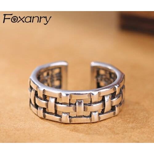 Foxbury Minimalist 925 Sterling Silver Vintage Hollow Rings for Women Couples Engagement Jewelry Fashion Accessories Gift