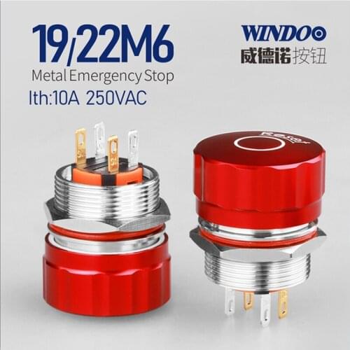 WINDOO 19/22mm head waterproof IP65 Without LED Emergency Stop Switch