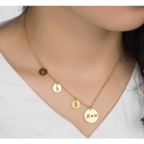 WAWFROK Classic Trendy MOM Daughter Son Pendant Necklaces Women Choker Stainless steel Charm Wedding Heart Pendants Jewelry Gift