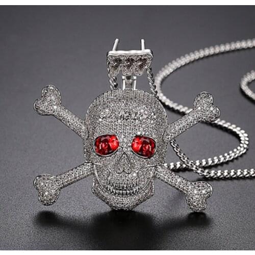Zlxgirl jewelry skull bane fashion mens chain pendant jewelry perfect AAA cubic zirconia copper necklace red eye skuall pendant