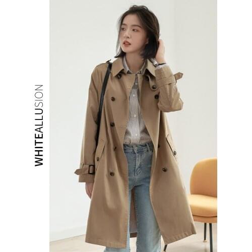 Windbreaker womens medium length 2021 autumn new British style goddess of temperament small loose windbreaker coat women