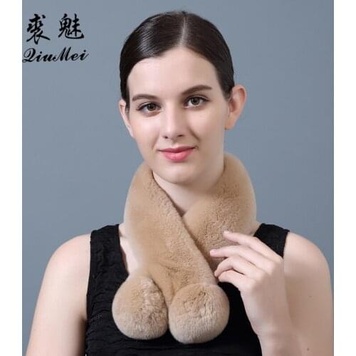 New 2019 Women Real Rabbit Fur Scarf 100% Genuine Rabbit Fur Warm Soft Neckerchief Fashion Rabbit Fur Ring Scarves with Pompom