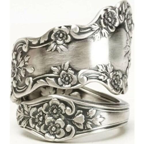Female Charming Vintage Flower Big Ring Antique Silver Color Wedding Rings For Women Luxury Bride Love Engagement Promise Ring