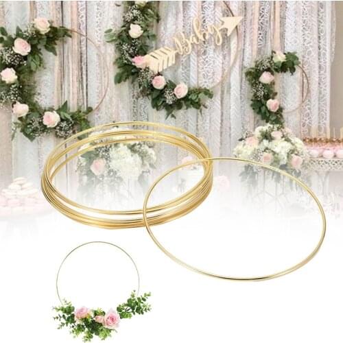 1Pcs 10-40cm Iron Gold Metal Ring Portable Garland Baby Shower Wedding Bride Flowers Wreath Handmade Flowers Catcher Hoop Decor