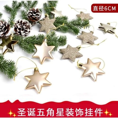 Christmas decorations 6CM plastic five-pointed star PVC pendants window scene layout and dress up pendant 10 pcs