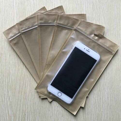 1000Pcs/lot Plastic HD Clear+Kraft Paper Bags,Zipper Lock Retail Packaging Bags Used Mobile Phone case package bag 12cm*21.5cm