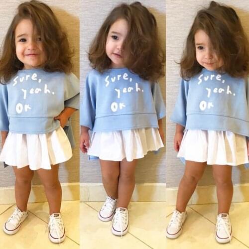 2018 Baby Girls Dress Sets Kids Outfits Clothes Cotton Letter Printing Three Quarter T-shirt Tops+Skirt Fashion Clothes 1-5 Y