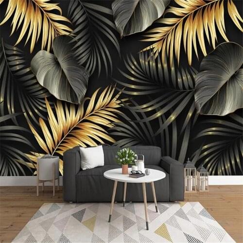 Milofi custom 3D wallpaper mural Nordic tropical plant leaf line light luxury living room bedroom background wall decoration pai