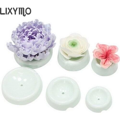 6PCS/Set Cake Flower Drying Food Grade Plastic Molds Gum Paste Fondant Decorating Tools Former Button Shaped Cup Holders Bases