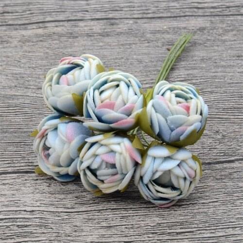 6pcs Silk Tea Rose Bud Handmake Artificial Flower Bouquet Wedding Decoration DIY Wreath Gift Scrapbooking Craft Fake Flower