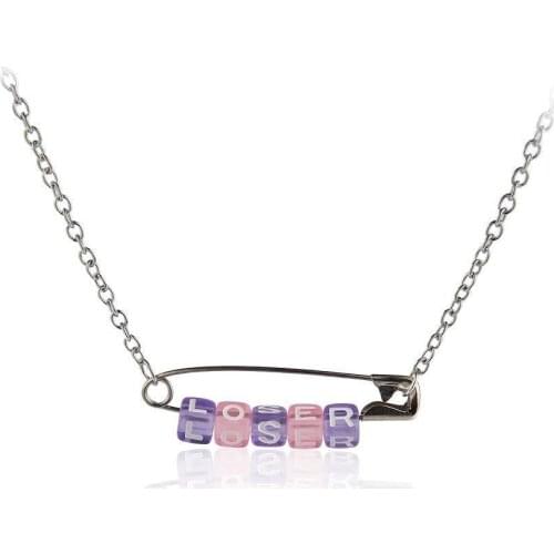 Acrylic Loser Word Safety Pin Necklace ALPHABET SAFETY PIN CHOKER for E-girl Edgy Jewelry Pin Safety Chain Safety Choker VCB29