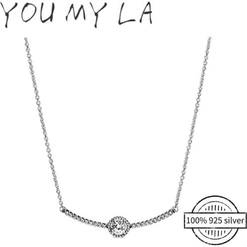 Sparkle Classic Elegance 925 Silver Necklace Flower Heart Round Pave Hoop Necklace Fit Pando Bead Charm DIY Jewelry