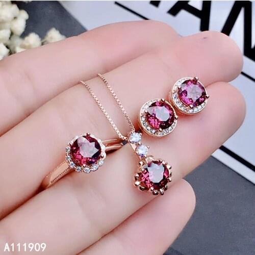 KJJEAXCMY boutique jewelry 925 sterling silver inlaid Natural Garnet Ring Earring Necklace Suit Support Test