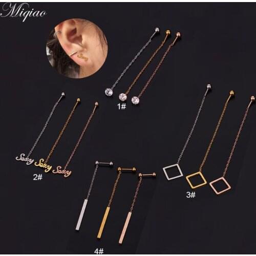 Miqiao 2pcs Fashion Creative Long Pendant Earrings with Diamonds and Body Piercing Jewelry