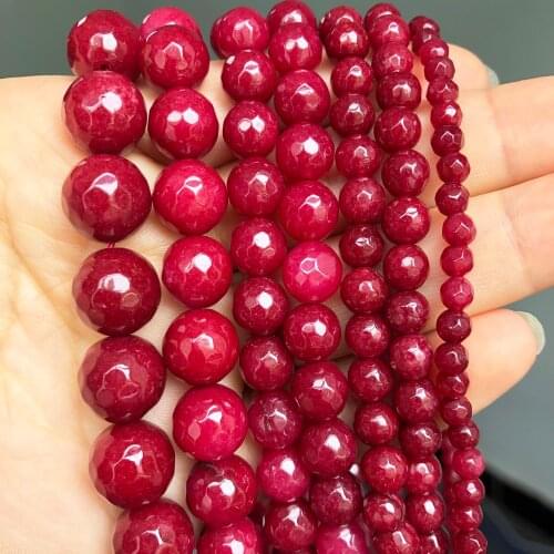 Faceted Red Chalcedony Jades Stone Beads Natural Round Loose Spacer Beads For Jewelry Making DIY Bracelet Accessories 15''inches