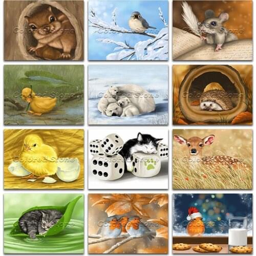5D Full Square Diamond painting embroidery Squirrel Bird Mouse Duck Bear Hedgehog Chicken Cat Deer DIY Drill Drawing mosaic 406