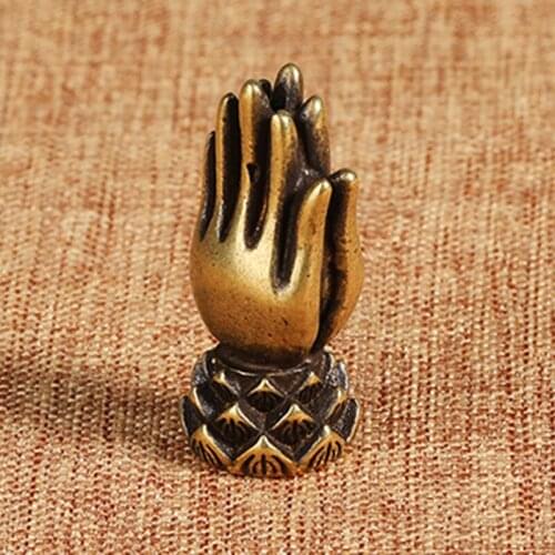 Handmade Brass Buddhism Praying Buddha Hand With Lotus Base DIY Copper Zen Bracelet Beads Desk Decor Mini Hand Pray Figurines