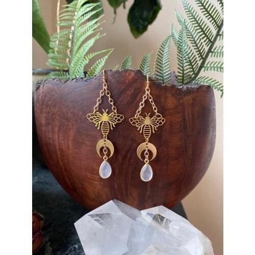 Moonstone Bee Earrings, Hypoallergenic