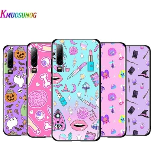 Cute Witch Gothic Black Cover For Huawei P40 P30 P20 P10 P9 P8 Lite E 5G 2017 2019 Pro Plus Phone Case