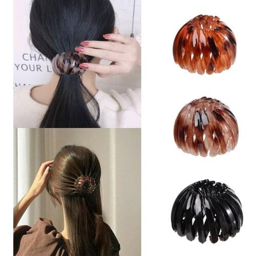 Fashion Womens Bird Nest Expanding Crystal Tail Hair Bun Holder Clips Claw Pins Hairdresser Fashion Retro Leopard Print Hairsty