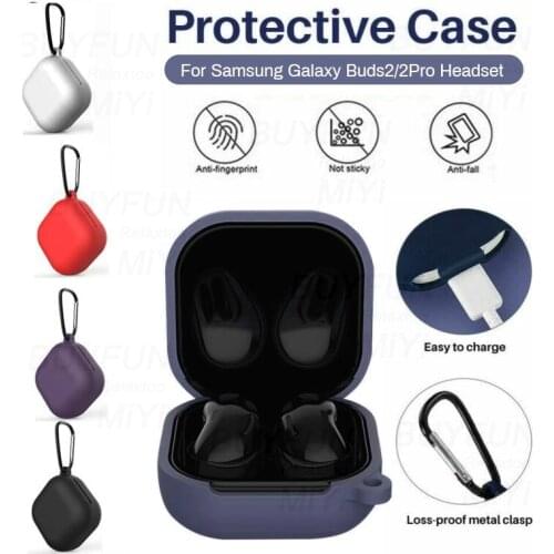 Soft Silicone Case For Samsung Galaxy Buds2 Buds 2 Pro Case Protective Plain Color Earphone Case Headset Accessories With Hook