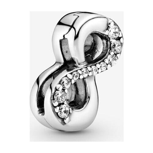Genuine 925 Sterling Silver Sparkling Infinity Clip Charm Fits Reflexions Bracelet Silicone Beads for Jewelry Making