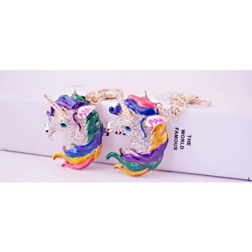 Rhinestone 2020 New Creative Unicorn With Crystal keychain Hot Drilling Unicorn Keyring Women Bag Pendant Wholesale