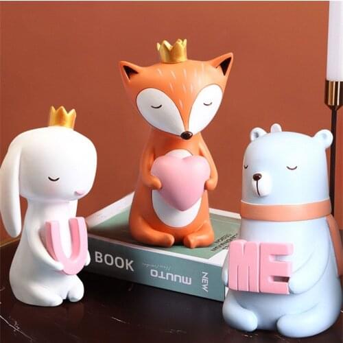 New Arrival Cute Resin Cartoon Fox Bear Rabbit Cake Decoration Kids Room Ornament Home Office Desk Decorative Toy Gift