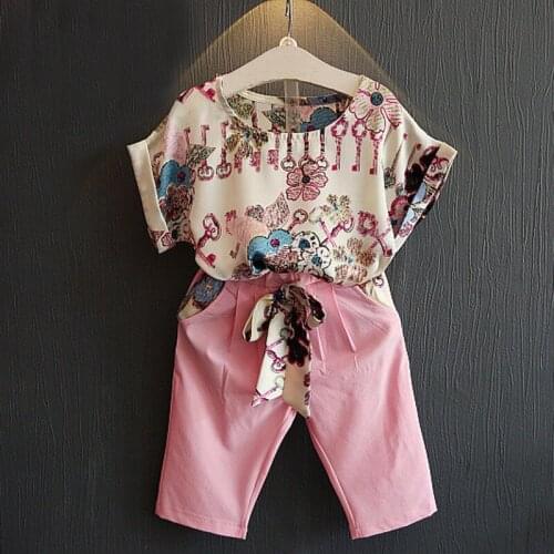 0-4T Infant Clothes Set Newborn Kids Baby Girls Clothing Outfit Set Floral Print Top Casual Trousers roupa menina