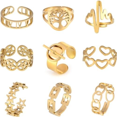 Punk Stainless Steel Rings For Women Statement Open Finger Adjustable Ring Minimalist Geometric Charms Chain Rings Jewelry