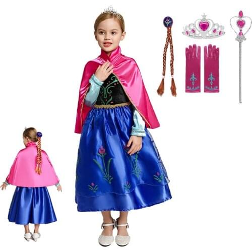 Girls Ana Princess Dresses Birthday Halloween Cosplay Party Girls Ana Dress Kids Clothing With Cloak Dress Up Fantasy Costume
