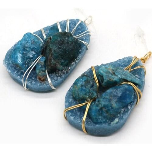 1pcs Natural Stone Druzy Water Drop Shape Blue Crystal Pendants Charms for Necklace Jewelry Making DIY Accessory Size 35x55mm