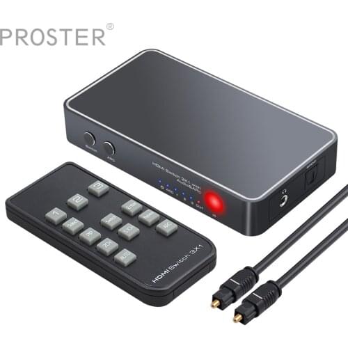 Proster 3 Port HDMI Switch with Audio Extractor Switcher Optical TOSLINK SPDIF 3.5mm Audio with remote control 4K 3D