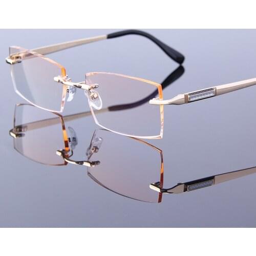 Luxury Reading Glasses Men Rimless Eyeglasses Gentleman Hyperopia HMC Coating Male Eyewear Gold frames Mans Presbyopic Glasses